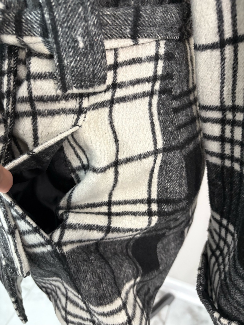 Jou Jou Black & White Plaid Double-Breasted Belted Peacoat - Picture 9 of 10